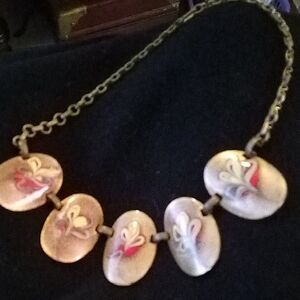 Cooper-Tone Floral Medallion Necklace with Red And Yellow Accents